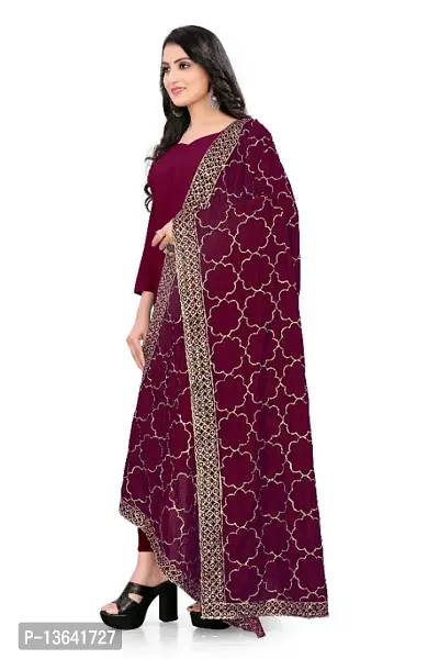 Maroon Colour Velvet Dupatta-thumb3