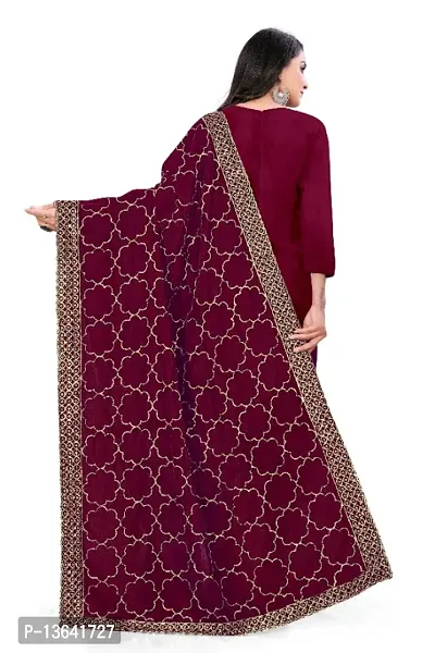 Maroon Colour Velvet Dupatta-thumb2