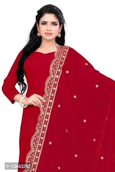 Red Colour Velvet Dupatta-thumb0