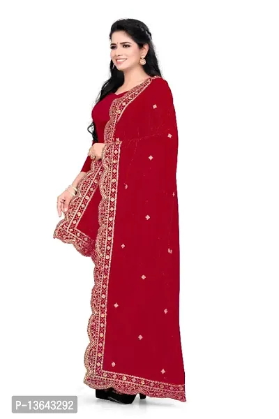 Red Colour Velvet Dupatta-thumb3