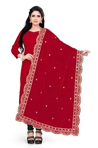 Red Colour Velvet Dupatta-thumb3