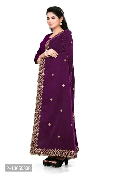 Wine Colour Velvet Dupatta-thumb2