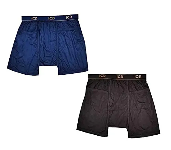 ICB Men's Cotton Fine Pocket Trunks Combo Grey,Blue(Pack of 2)-75cm