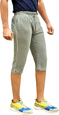 Comfortable Cotton Navy Blue And Grey Solid Regular Fit 3/4th Shorts For Men -Pack Of 2-thumb2