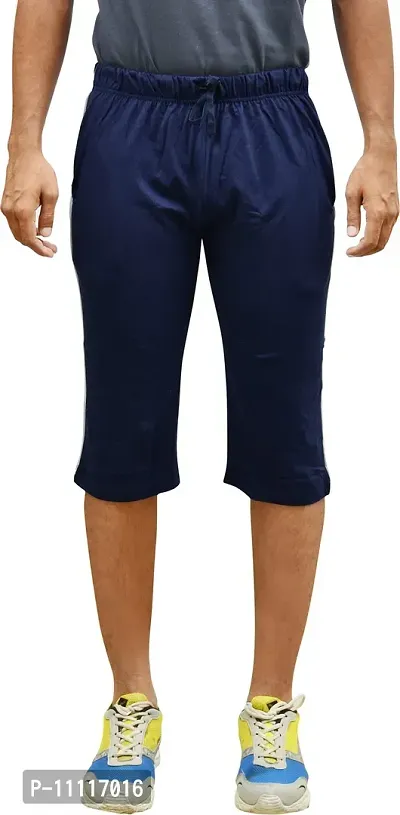 Comfortable Cotton Navy Blue Solid Regular Fit 3/4th Shorts For Men -Pack Of 1