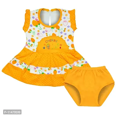 SVS Baby's Girl's Cotton Casual Frock and Panty (Yellow, 6-12 Months)-thumb0