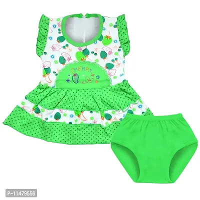 SVS Baby's Girl's Cotton Casual Frock and Panty (Green, 6-12 Months)-thumb0