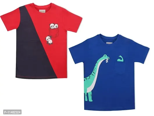 Motus Boys Printed DesignT-Shirt (9-10 Years, RED+Blue)-thumb0