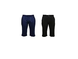 Comfortable Cotton Navy Blue And Black Solid Regular Fit 3/4th Shorts For Men -Pack Of 2-thumb2