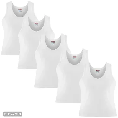 EverKing Men's Cotton Roundneck Sleeveless White Vest Combo (Pack of 5)-thumb0