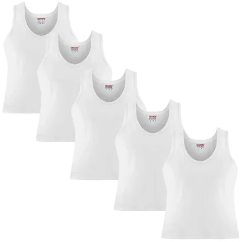 EverKing Men's Cotton Roundneck Sleeveless White Vest Combo (Pack of 5)