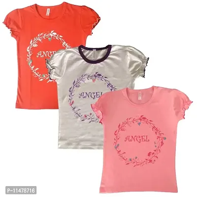 MOTUS Girl's Cotton Printed Casual Puf Sleeve T-shirt-Tops Combo (PU3, 11-12 Years) - Pack of 3