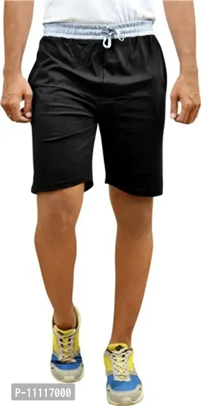 Comfortable Cotton Black Solid Regular Fit Shorts For Men -Pack Of 1