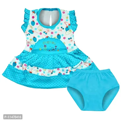 SVS Baby Girl's Cotton Casual Frock and Panty (Blue, 6-12 Month)-thumb0