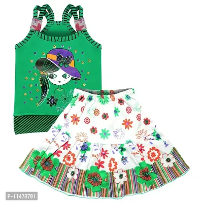 SVS Girls Casual Sleeveless Top and Skirt (Green)-thumb0