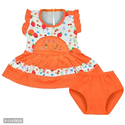 SVS Baby Girl's Cotton Casual Frock and Panty (Orange, 6-12 Months)