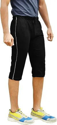 Comfortable Cotton Grey And Black Solid Regular Fit 3/4th Shorts For Men -Pack Of 2-thumb2