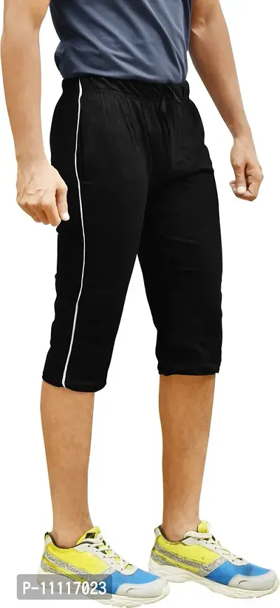 Comfortable Cotton Grey And Black Solid Regular Fit 3/4th Shorts For Men -Pack Of 2-thumb3