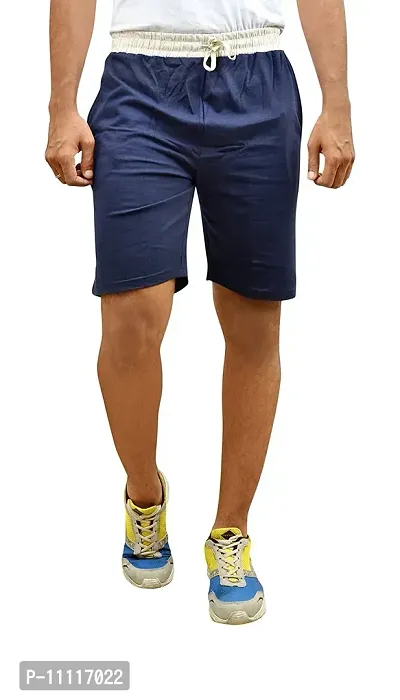 Comfortable Cotton Navy Blue Solid Regular Fit Shorts For Men -Pack Of 1