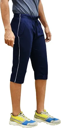 Comfortable Cotton Navy Blue And Black Solid Regular Fit 3/4th Shorts For Men -Pack Of 2-thumb3