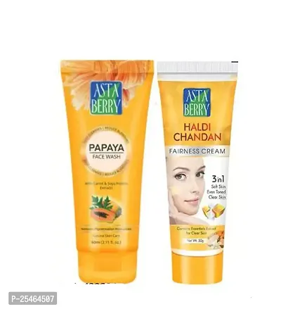 ASTA BERRY PAPAYA FACE WASH 1PC WITH ASTA BERRY HALDI CHANDAN FAIRNESS CREAM 1PC-thumb0