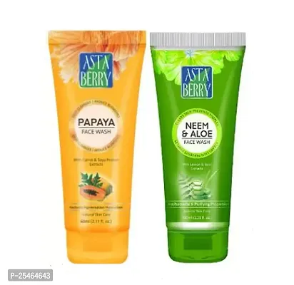 ASTA BERRY NEEM  ALOE FACE WASH 1PC WITH PAPAYA FACE WASH 1PC