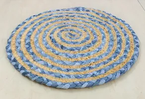 CANVASS? Braided Cotton Jute Placemats, 37 cm Round, for Center Table /Bed-Side Table, Dining Table/Shelves, Brown/Natural/Blue Color (Pack -2)-thumb4