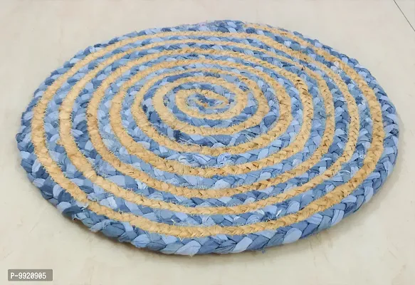 CANVASS? Braided Cotton Jute Placemats, 37 cm Round, for Center Table /Bed-Side Table, Dining Table/Shelves, Brown/Natural/Blue Color (Pack -2)-thumb5