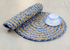 CANVASS? Braided Cotton Jute Placemats, 37 cm Round, for Center Table /Bed-Side Table, Dining Table/Shelves, Brown/Natural/Blue Color (Pack -1)-thumb3