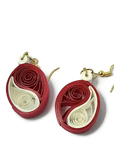 Handmade quilled earring red & white colour Dangle & Drop Fancy Party user