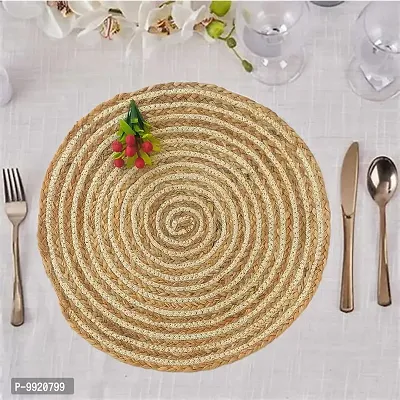 CANVASS? Braided Cotton Jute Placemats, 37 cm Round, for Center Table /Bed-Side Table, Dining Table/Shelves, Brown/Natural Color (Pack -1)