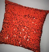 CANVASS? Decorative Designer Heavy Sequence Beaded Satin Throw Pillow Cushion Covers - Copper/Black Color; 12 inch x 12 inch 1 Pieces (Red)-thumb1