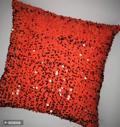 CANVASS? Decorative Designer Heavy Sequence Beaded Satin Throw Pillow Cushion Covers - Copper/Black Color; 12 inch x 12 inch 1 Pieces (Red)-thumb2