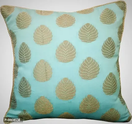 CANVASS? Decorative Designer Heavy Zari Design Handmade Throw/Pillow Cushion Covers - (Lt.Blue Color, 12 inch x 12 inch)-thumb0