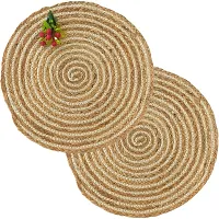 CANVASS? Braided Cotton Jute Placemats, 37 cm Round, for Center Table /Bed-Side Table, Dining Table/Shelves, Brown/Natural Color (Pack -2)-thumb1