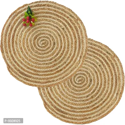 CANVASS? Braided Cotton Jute Placemats, 37 cm Round, for Center Table /Bed-Side Table, Dining Table/Shelves, Brown/Natural Color (Pack -2)-thumb2