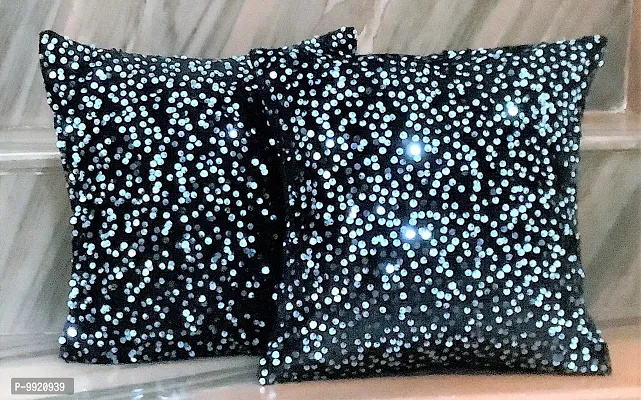 CANVASS? Decorative Designer Heavy Sequence Beaded Satin Throw Pillow Cushion Covers - Copper/Black Color; 12 inch x 12 inch 1 Pieces (Blue/Black)