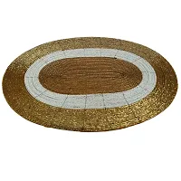 CANVASS? Decorative Handmade Beaded Golden White Oval Placemat (30x40 cms, Perfect for Dining Table, SePack of - 1-thumb2