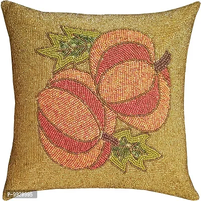 CANVASS? Decorative Designer Heavy Beaded Dupion Silk Throw Pillow Cushion Covers -Red Color; 14 x 14 inch Pack of 1 Piece-thumb3