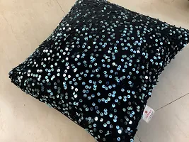 CANVASS? Decorative Designer Heavy Sequence Beaded Satin Throw Pillow Cushion Covers - Copper/Black Color; 12 inch x 12 inch 1 Pieces (Blue/Black)-thumb4