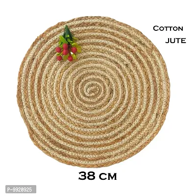 CANVASS? Braided Cotton Jute Placemats, 37 cm Round, for Center Table /Bed-Side Table, Dining Table/Shelves, Brown/Natural Color (Pack -2)-thumb3