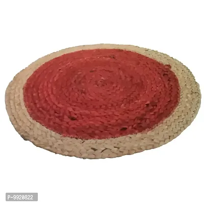 CANVASS? Braided Cotton Jute Placemats, 37 cm Round, for Center Table /Bed-Side Table, Dining Table/Shelves, Red/Natural Color (Pack -1)