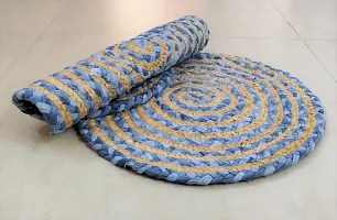 CANVASS? Braided Cotton Jute Placemats, 37 cm Round, for Center Table /Bed-Side Table, Dining Table/Shelves, Brown/Natural/Blue Color (Pack -2)-thumb3