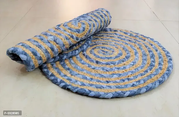 CANVASS? Braided Cotton Jute Placemats, 37 cm Round, for Center Table /Bed-Side Table, Dining Table/Shelves, Brown/Natural/Blue Color (Pack -2)-thumb4