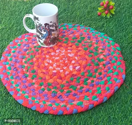 CANVASS? Braided Cotton Chindi Placemats, 35 cm Round, Best for Center Table /Bed-Side Table, Dining Table/Shelves, Multi Color (Pack -1)