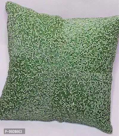 CANVASS? Decorative Designer Heavy Beaded Throw Pillow Cushion Covers Dupion Silk Green Color 12 inch x 12 inch Pack of 1 Piece