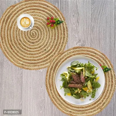 CANVASS? Braided Cotton Jute Placemats, 37 cm Round, for Center Table /Bed-Side Table, Dining Table/Shelves, Brown/Natural Color (Pack -2)