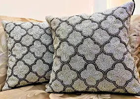 CANVASS? Decorative Designer Heavy Beaded Dupion Silk Throw Pillow Cushion Covers -Blue Color; 12 x 12 inch Pack of 1 Piece-thumb2