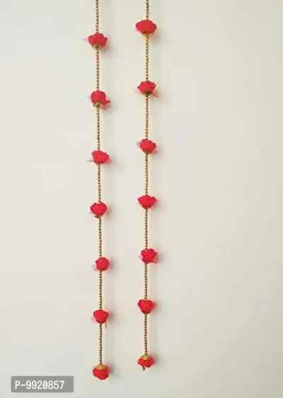 CANVASS? Traditional Handmade Artificial Flowers Garlands Main Door Side Toran/Wall Hangings (Red and Gold, 2 Pieces)