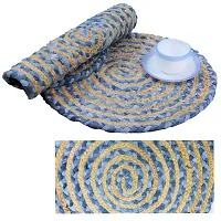 CANVASS? Braided Cotton Jute Placemats, 37 cm Round, for Center Table /Bed-Side Table, Dining Table/Shelves, Brown/Natural/Blue Color (Pack -1)-thumb1